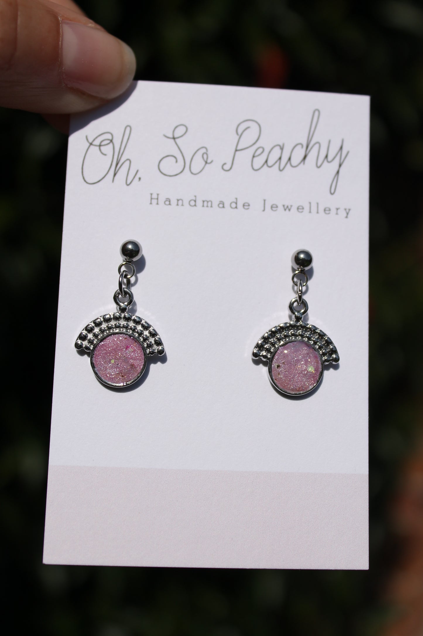 Polymer Clay Pendant Circle Ball Stud Earrings Pink Pearl