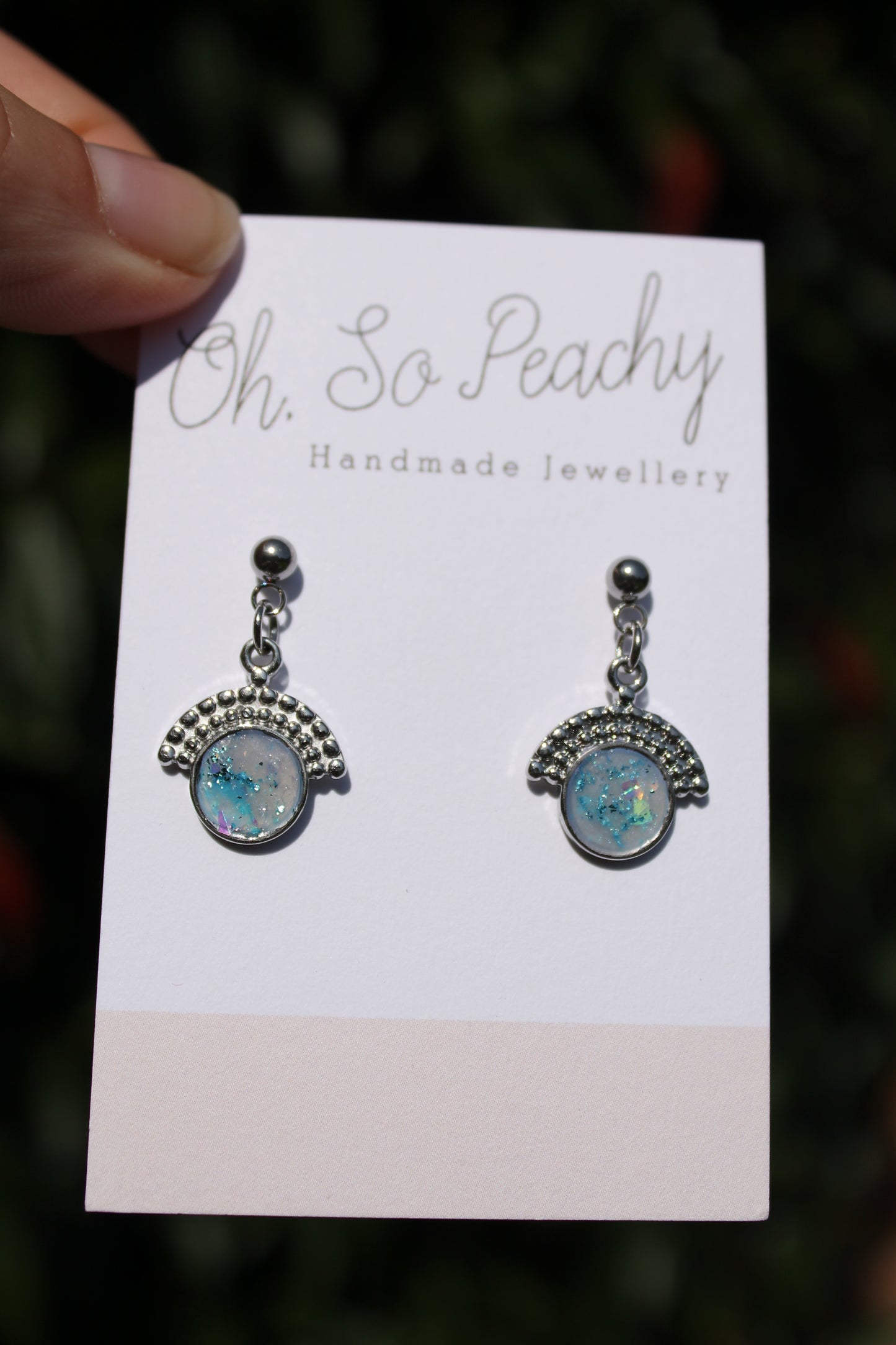 Polymer Clay Pendant Circle Ball Stud Earrings Opal