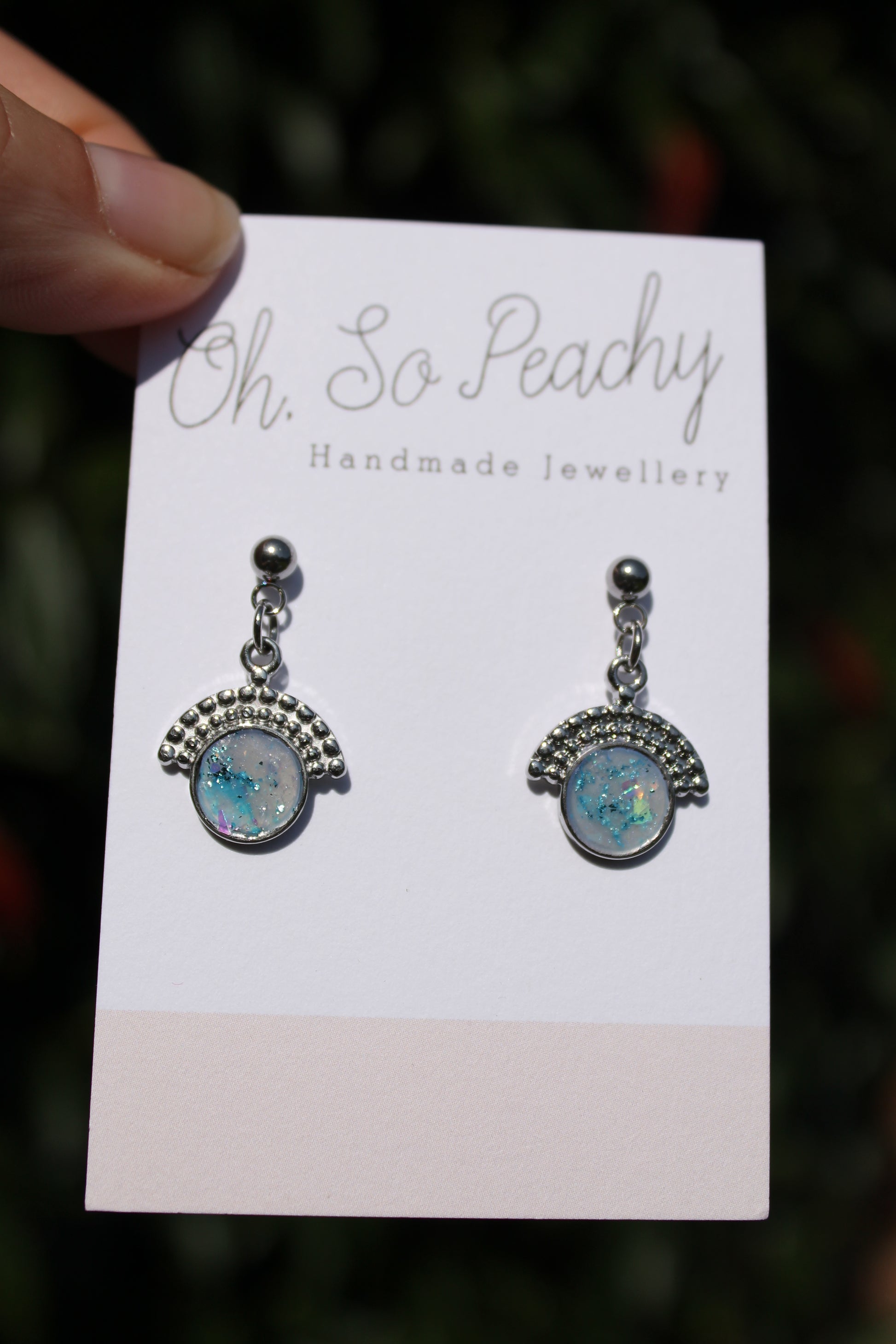 Polymer Clay Pendant Circle Ball Stud Earrings Opal