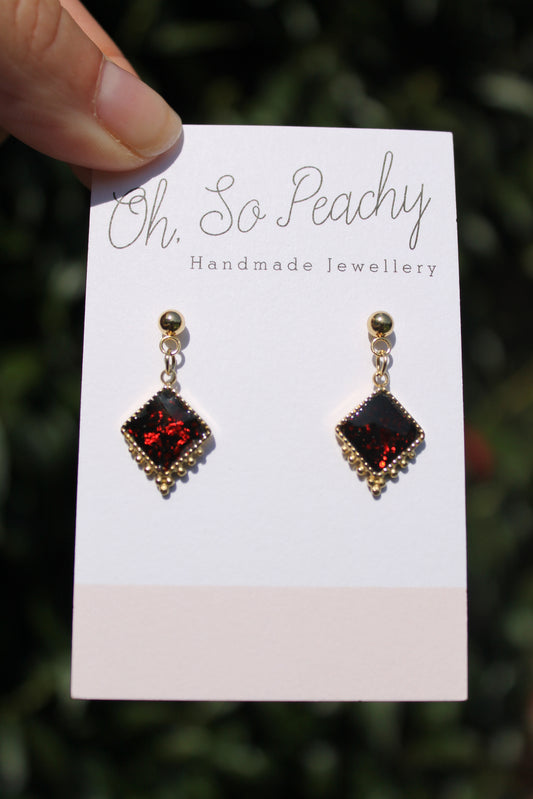 Polymer Clay Rhombus Pendant Hook Earrings (8 Colours)