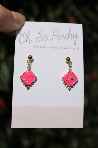 Polymer Clay Rhombus Pendant Hook Earrings (8 Colours)