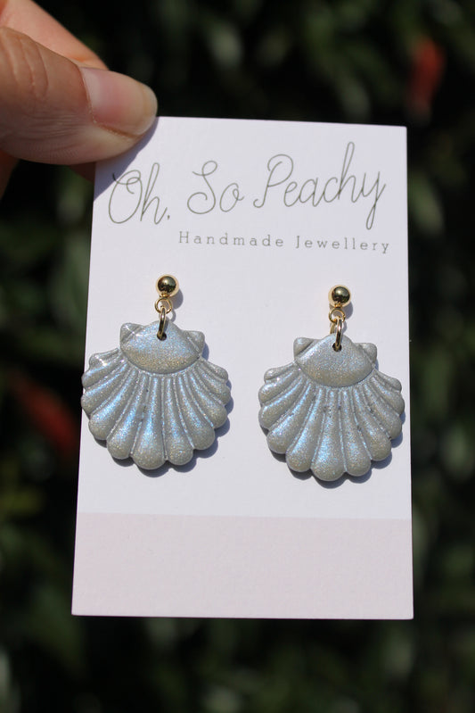 Polymer Clay Shell Ball Stud Earrings Silver Blue Gold Hardware