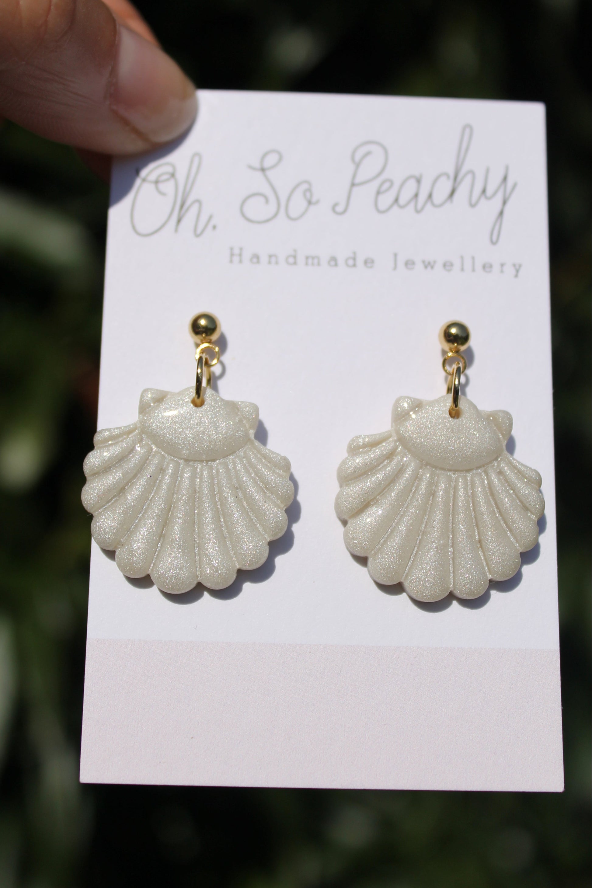 Polymer Clay Shell Ball Stud Earrings Pearl Gold Hardware