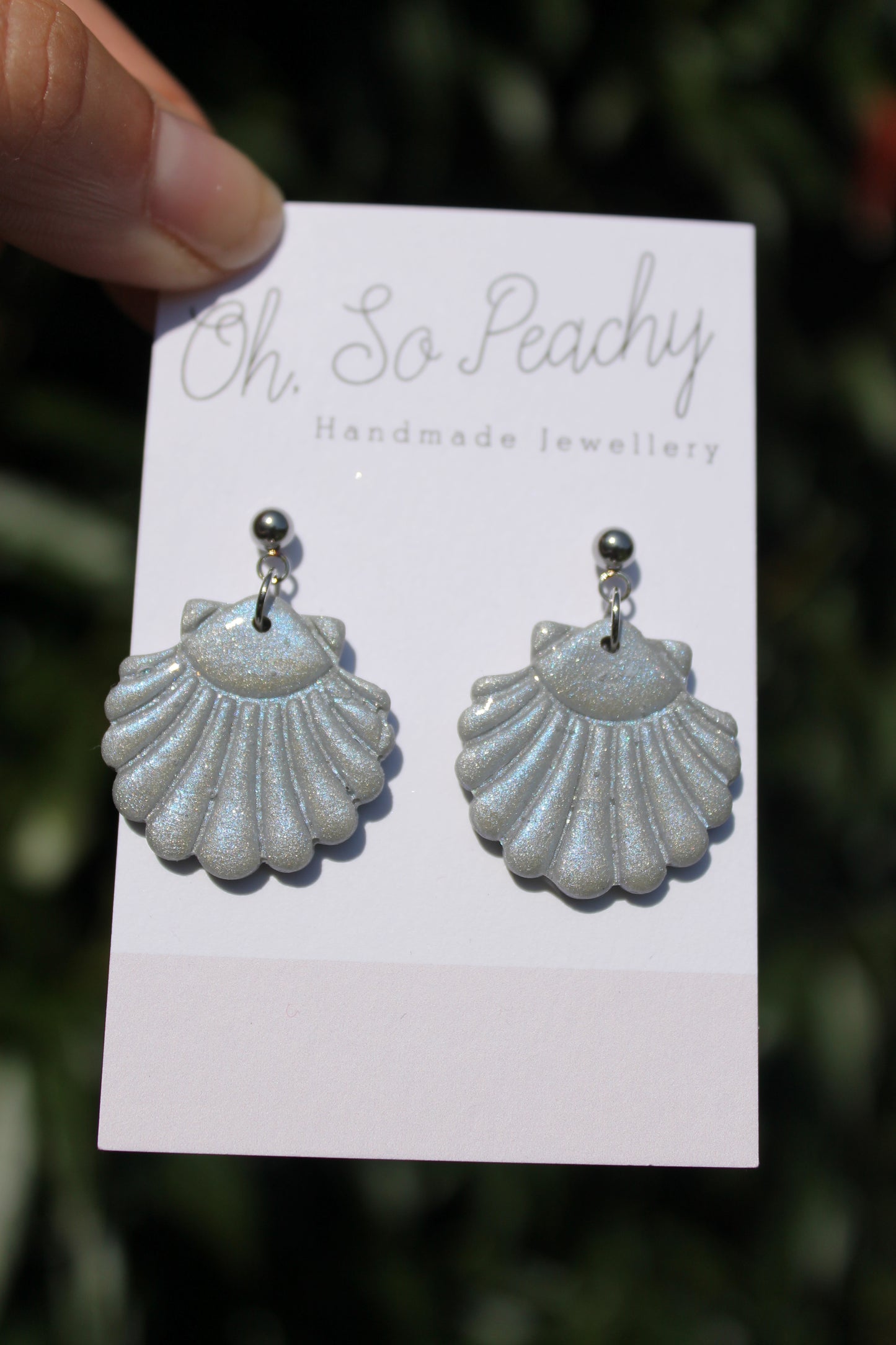 Polymer Clay Shell Ball Stud Earrings Silver Blue Silver Hardware