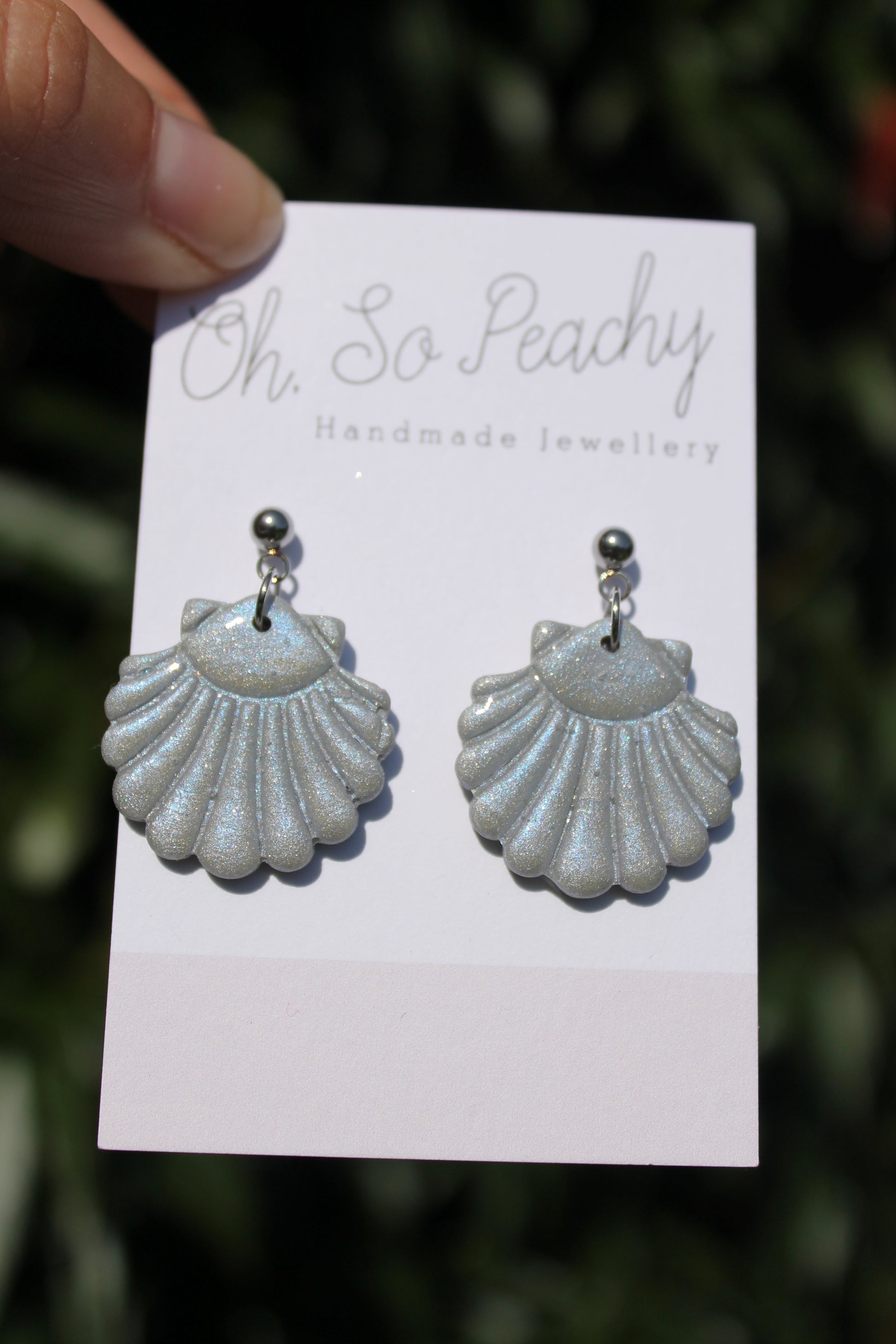 Polymer Clay Shell Ball Stud Earrings Silver Blue Silver Hardware