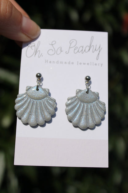 Polymer Clay Shell Ball Stud Earrings Silver Blue Silver Hardware