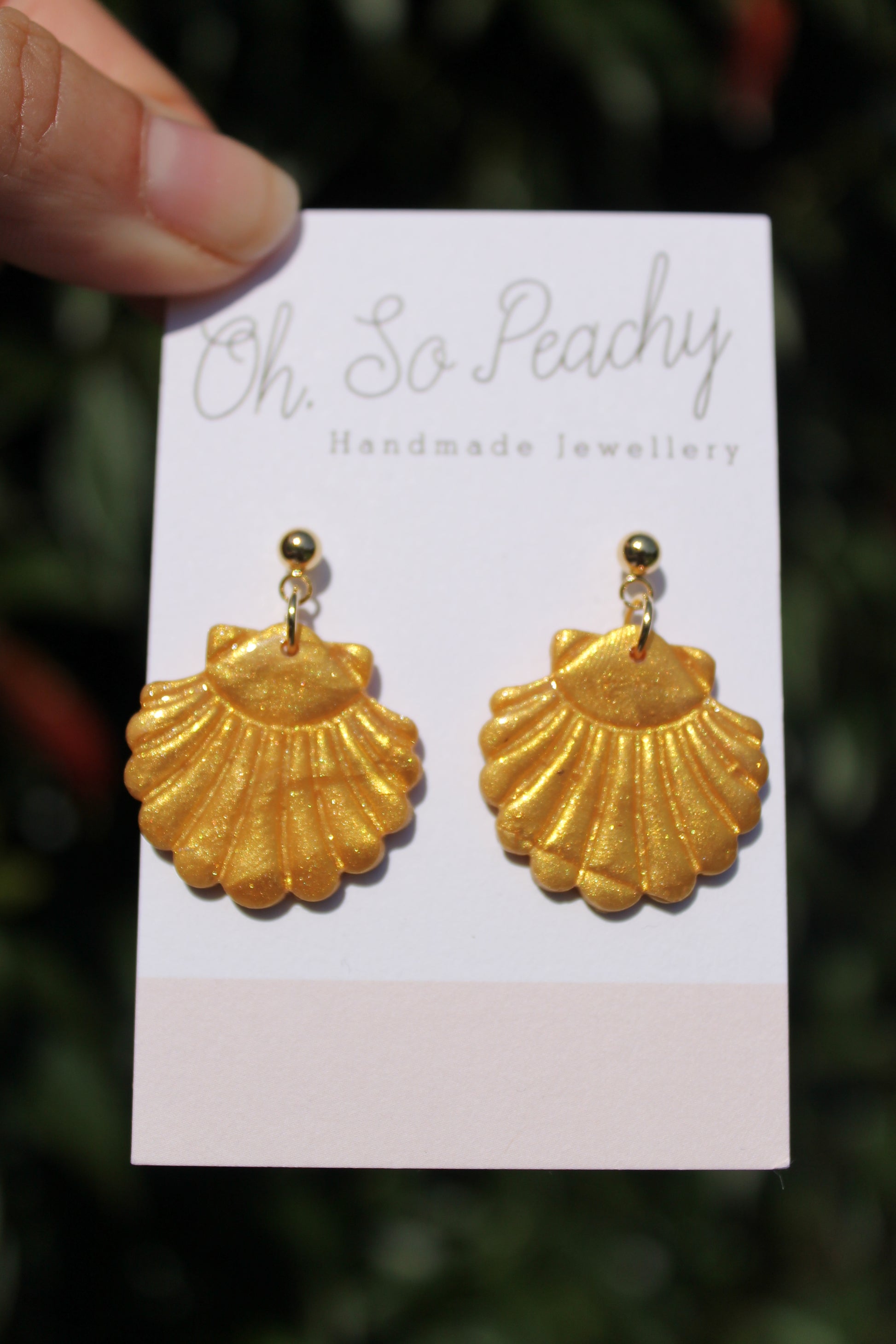 Polymer Clay Shell Ball Stud Earrings Gold Gold Hardware