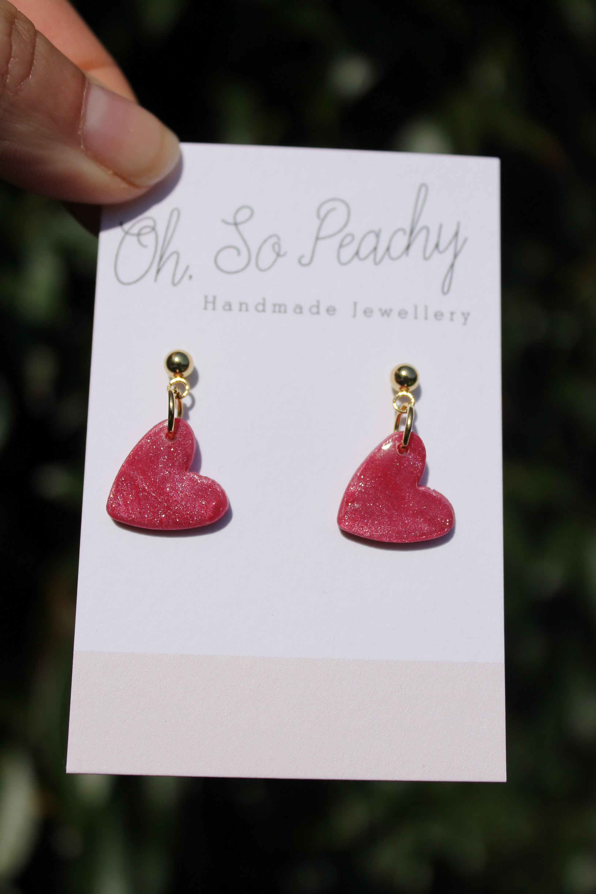 Polymer Clay Heart Ball Stud Earrings Berry Pearl Gold Hardware