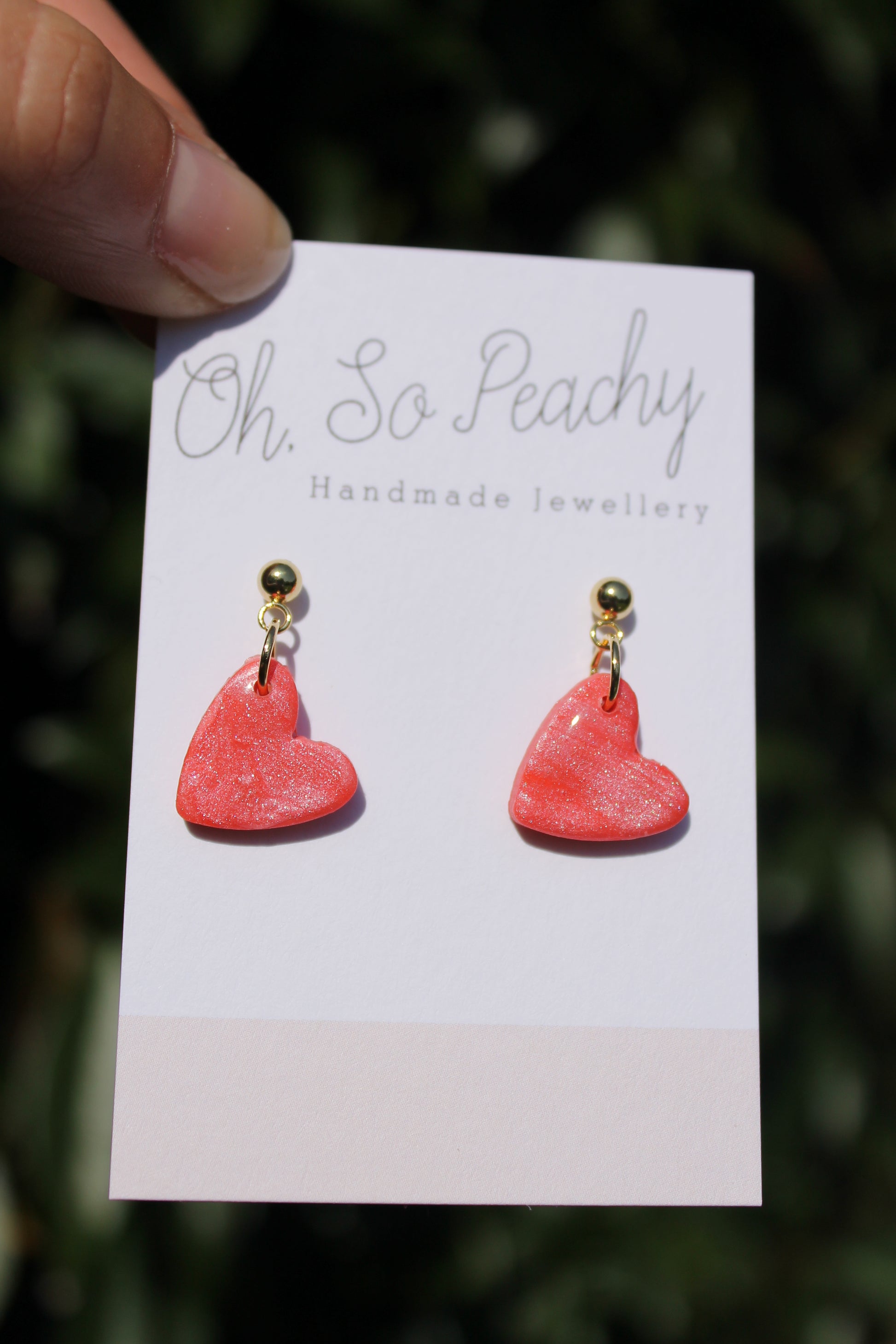 Polymer Clay Heart Ball Stud Earrings Sunset Pearl Gold Hardware