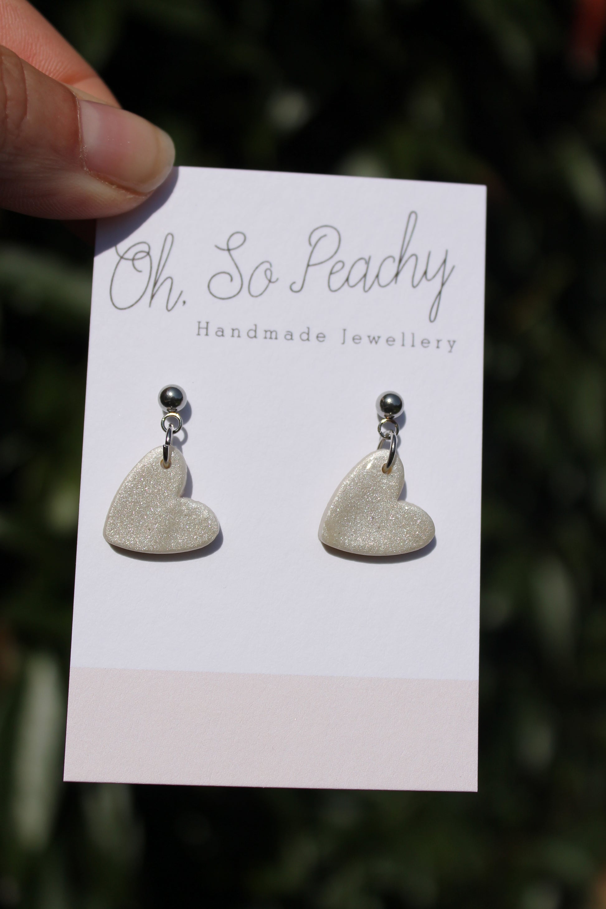 Polymer Clay Heart Ball Stud Earrings Pearl Silver hardware