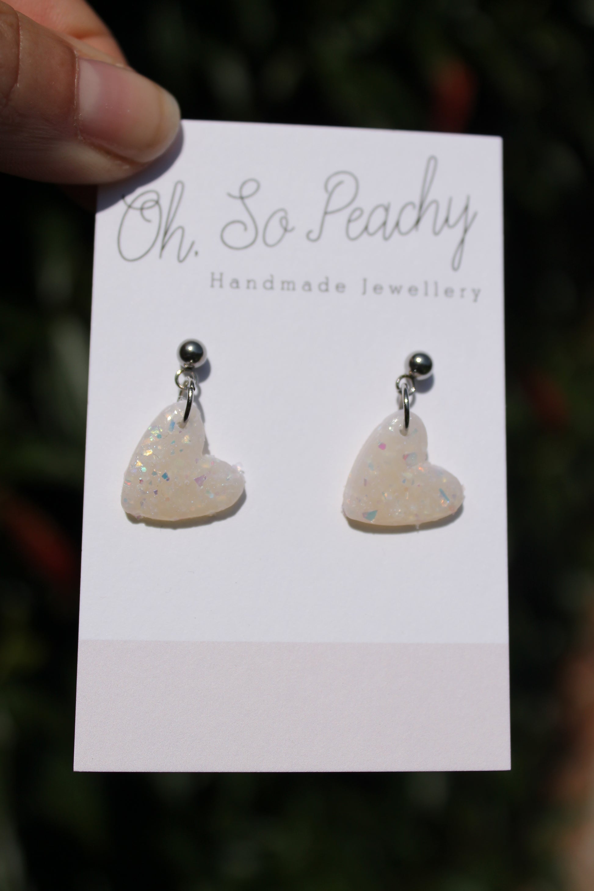 Polymer Clay Heart Ball Stud Earrings Opal Silver Hardware 