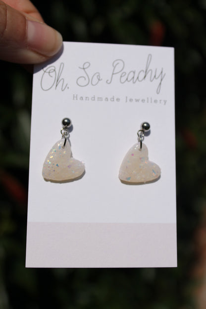 Polymer Clay Heart Ball Stud Earrings Opal Silver Hardware 
