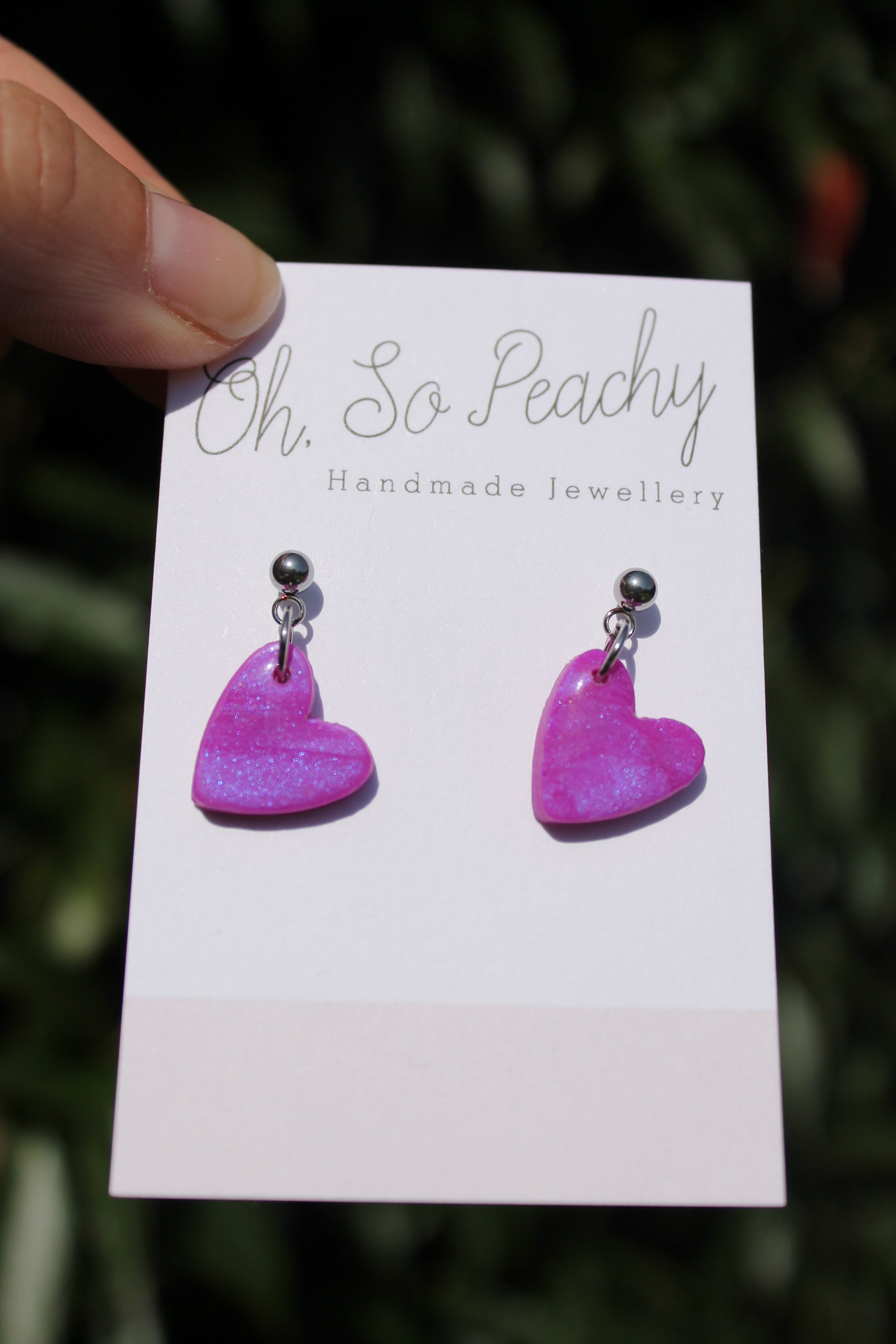 Polymer Clay Heart Ball Stud Earrings Purple Pearl Silver Hardware