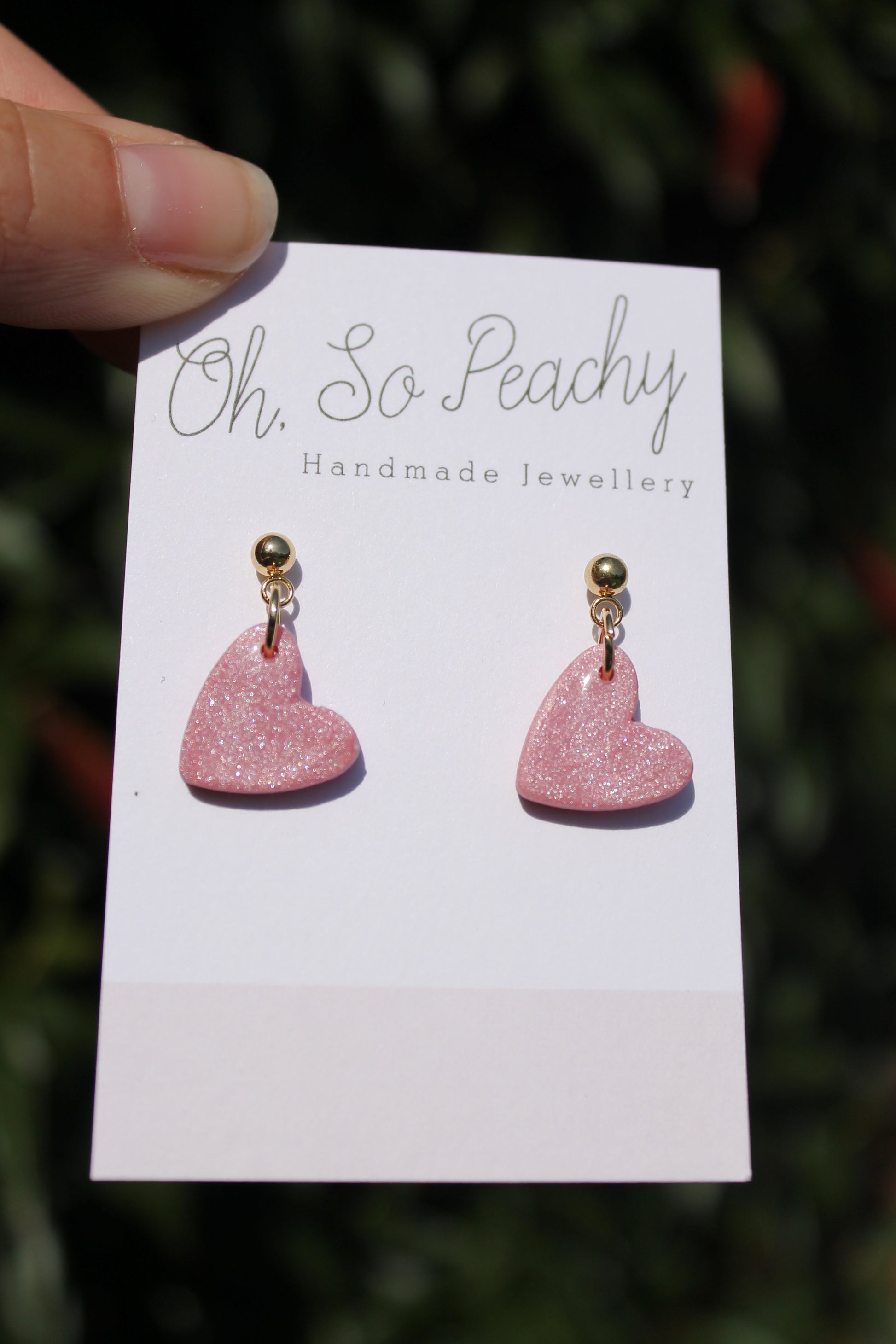 Polymer Clay Heart Ball Stud Earrings Pink Pearl Gold Hardware