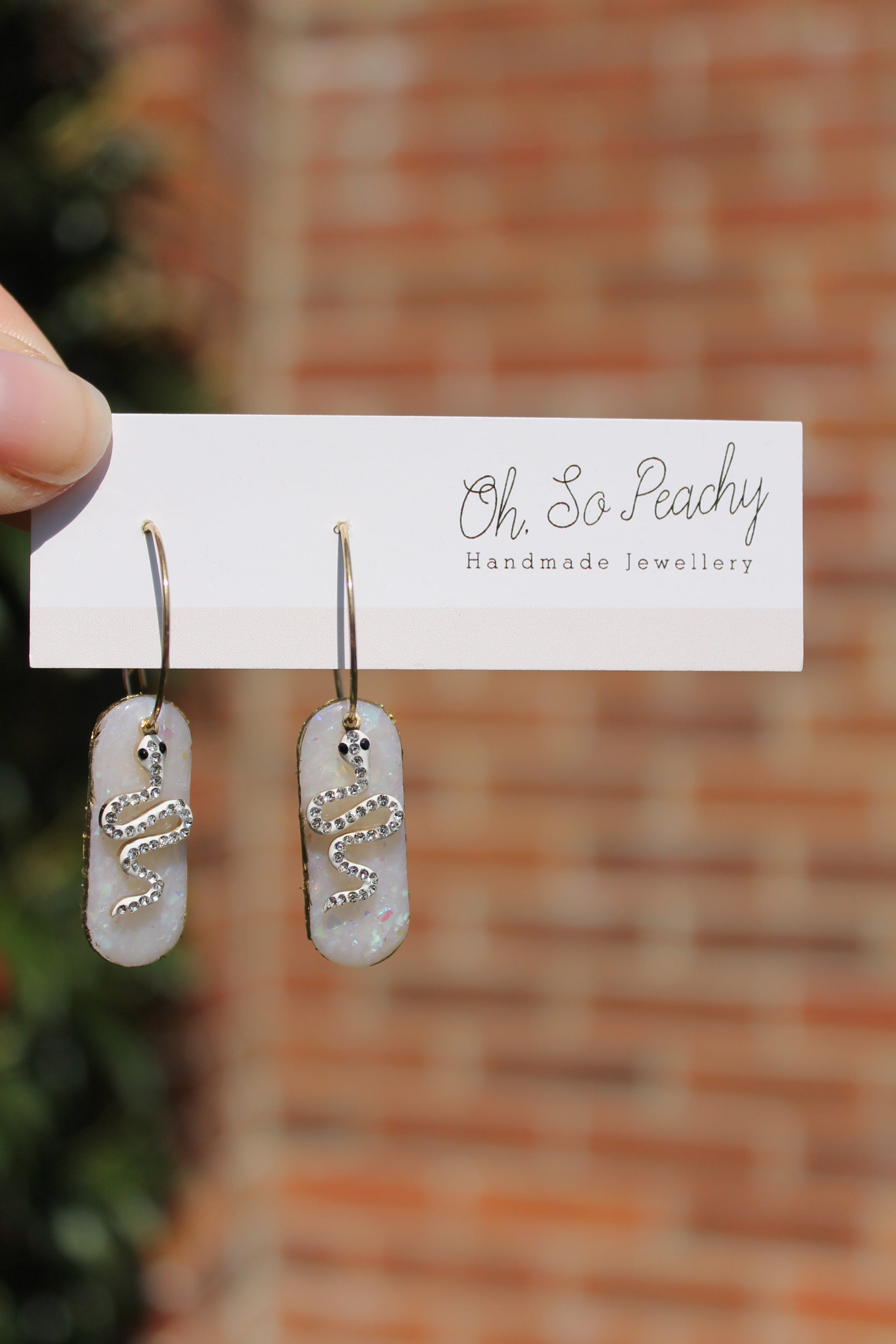 Polymer Clay Hoop Earrings With Snake Charms Opal