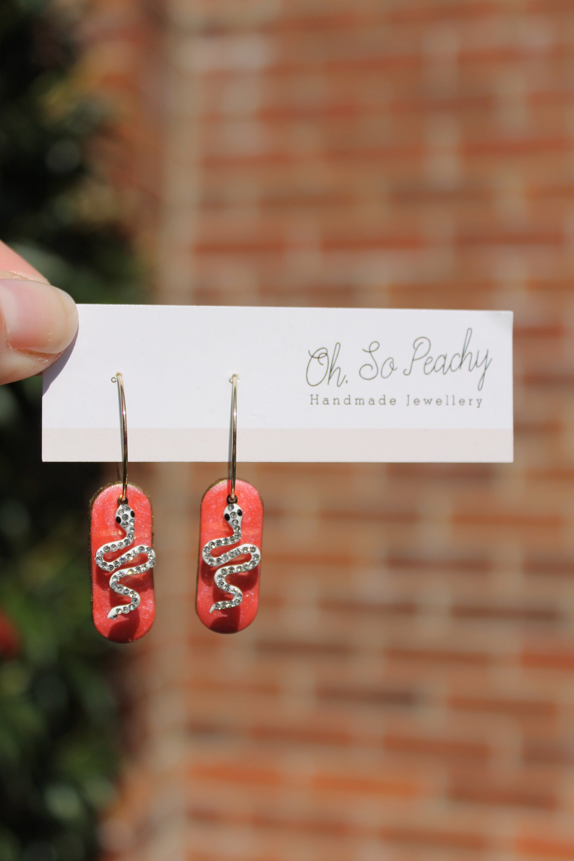 Polymer Clay Hoop Earrings With Snake Charms Sunset Pearl