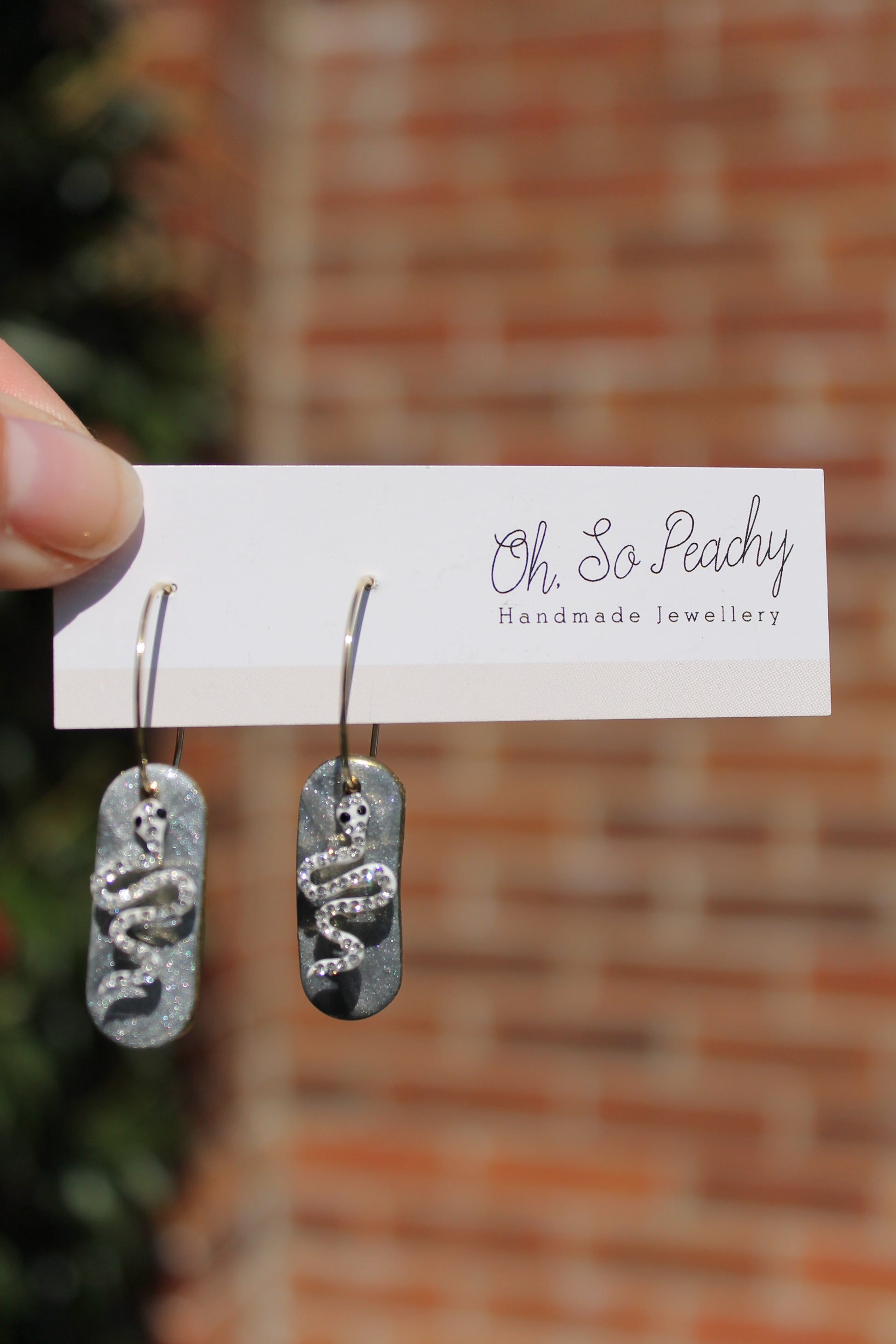 Polymer Clay Hoop Earrings With Snake Charms Silver