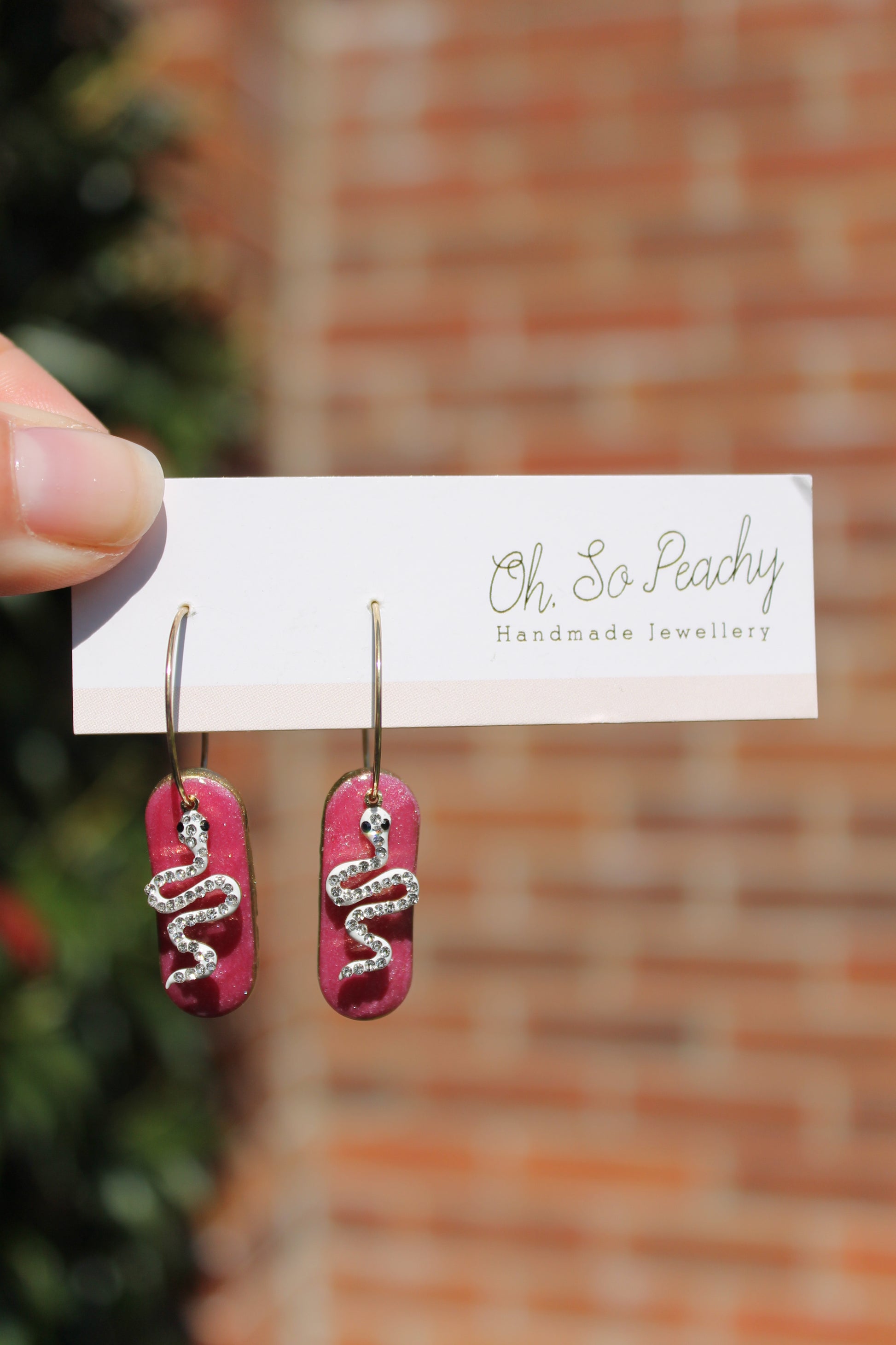 Polymer Clay Hoop Earrings With Snake Charms Berry Pearl