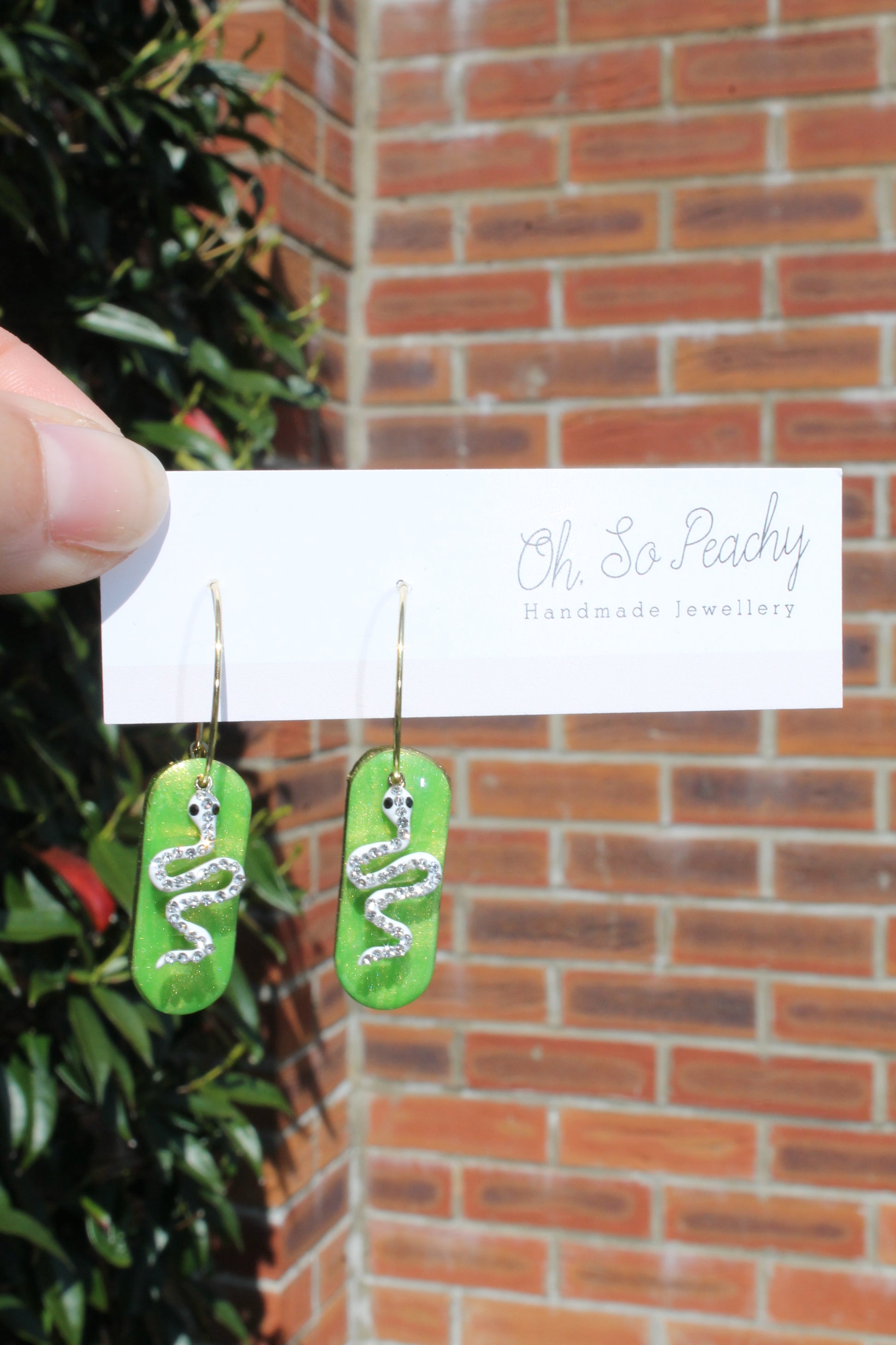 Polymer Clay Hoop Earrings With Snake Charms Bright Green 