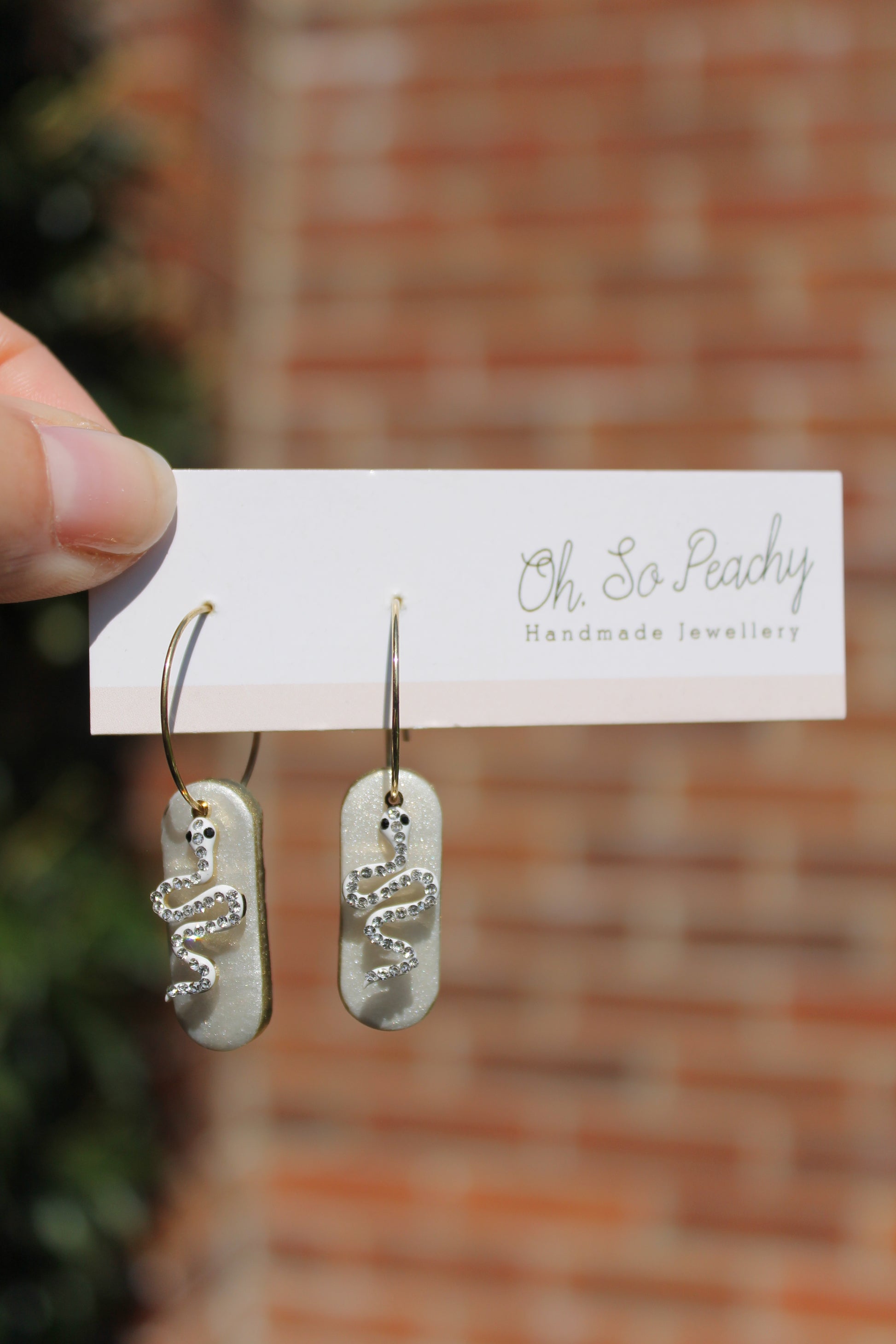 Polymer Clay Hoop Earrings With Snake Charms Pearl