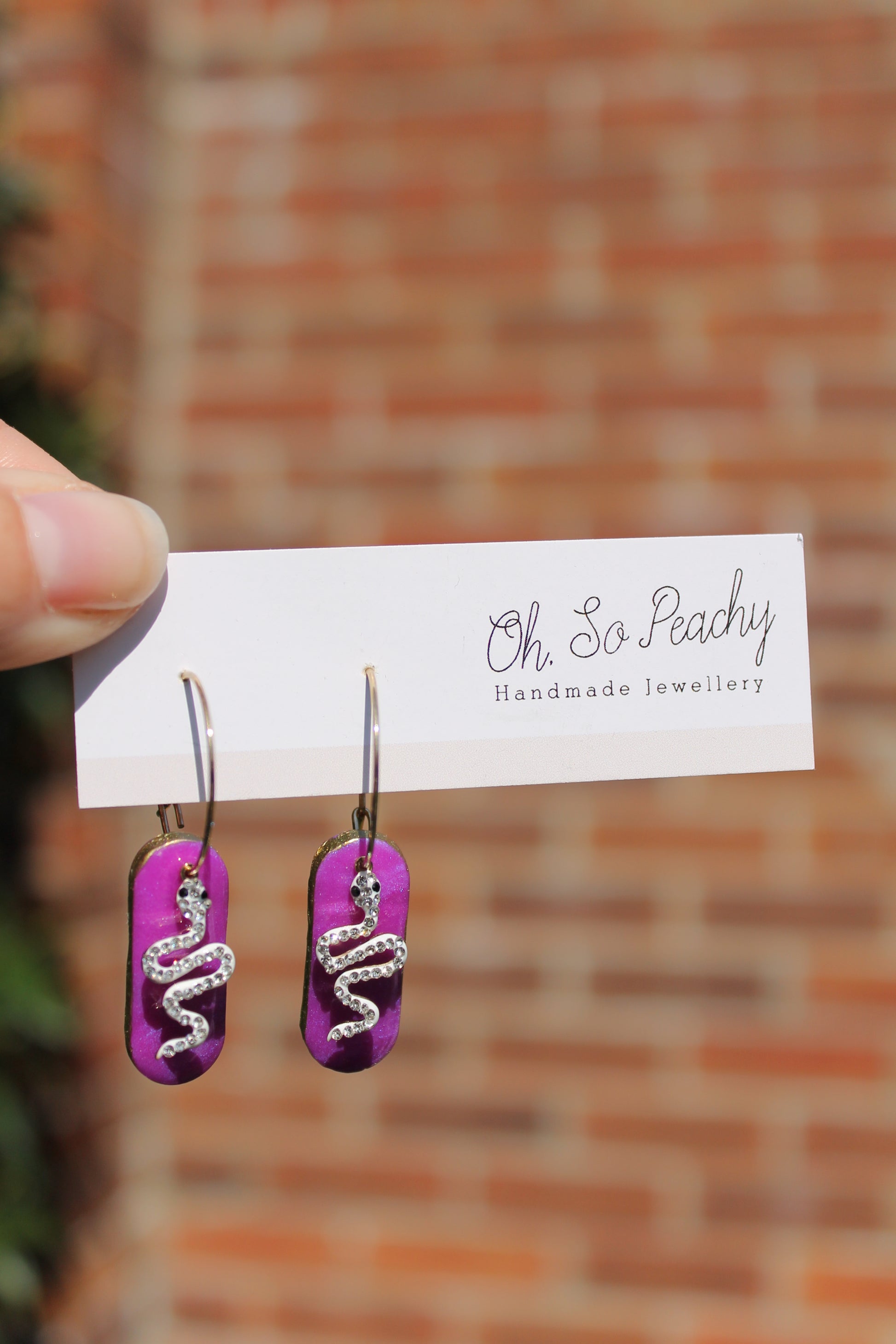 Polymer Clay Hoop Earrings With Snake Charms Purple Pearl