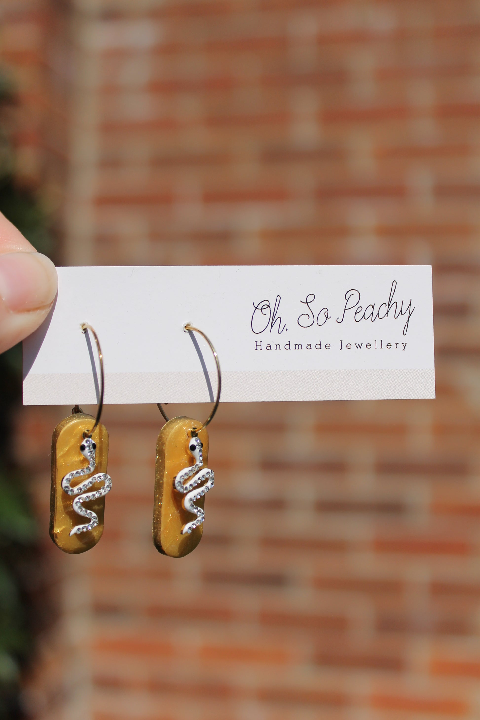 Polymer Clay Hoop Earrings With Snake Charms Gold Pearl