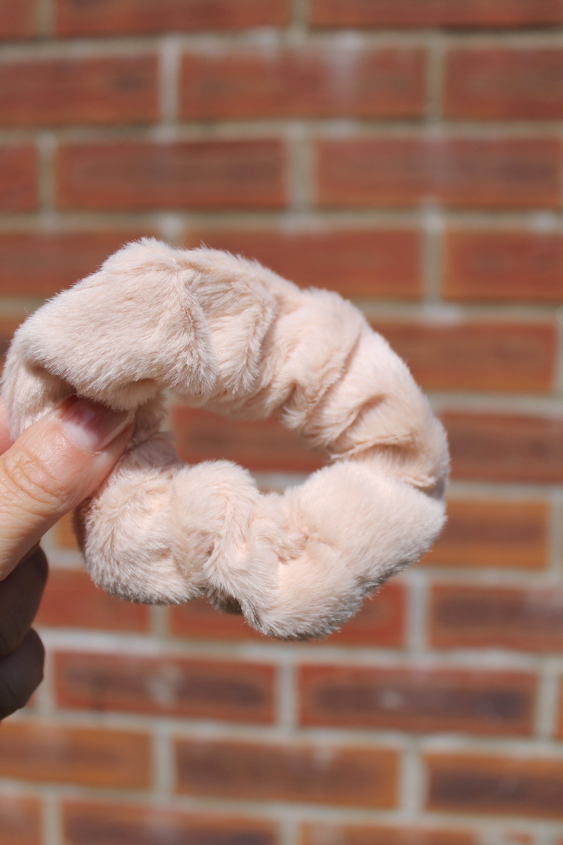 Tan Plush Elastic Hair Scrunchie