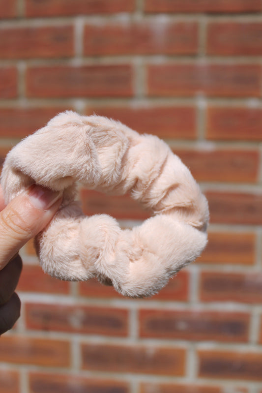 Tan Plush Elastic Hair Scrunchie