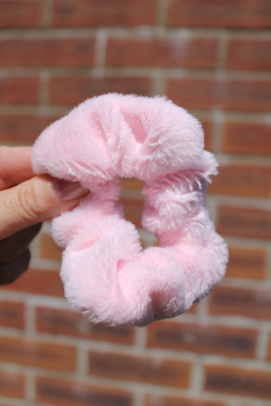 Pink Plush Elastic Hair Scrunchie