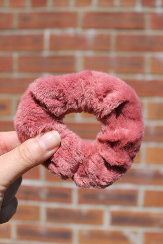 Cerise Plush Elastic Hair Scrunchie