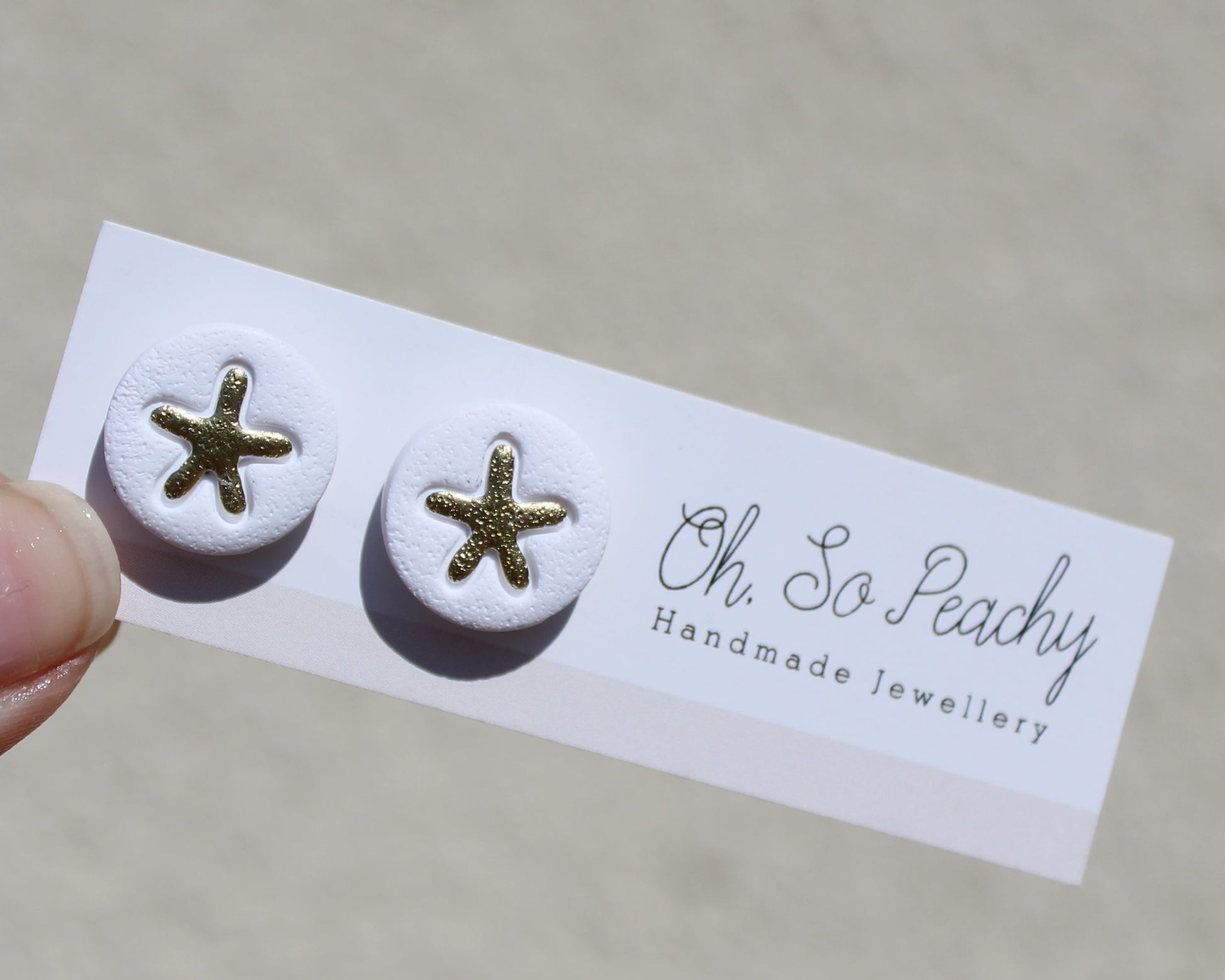 Polymer Clay Starfish Stud white