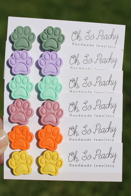 polymer clay paw print studs all colours