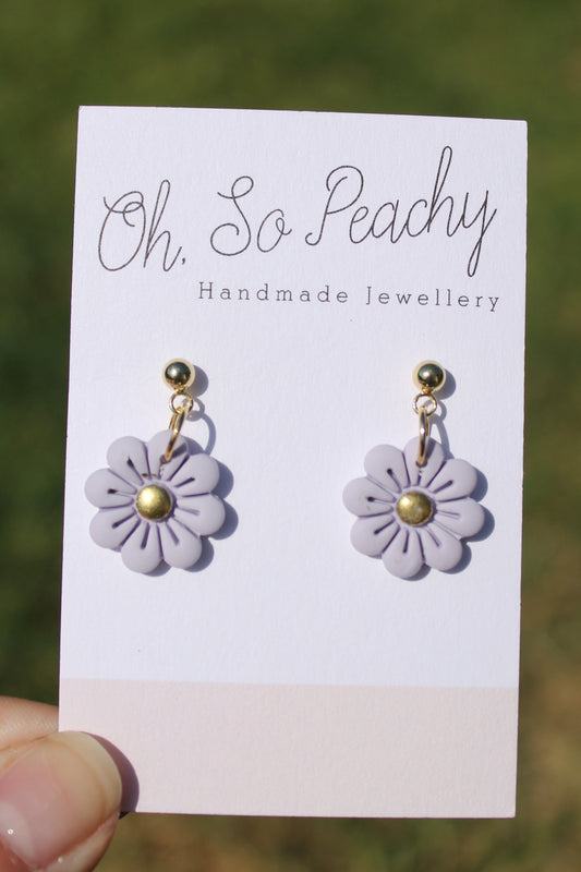 Polymer Clay Flower Ball Stud Earrings gold hardware lilac 