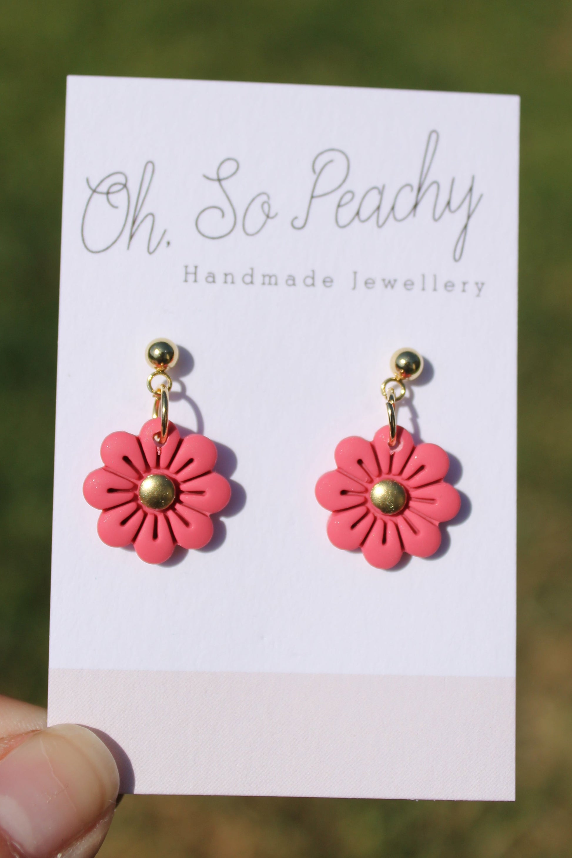 Polymer Clay Flower Ball Stud Earrings gold hardware blush
