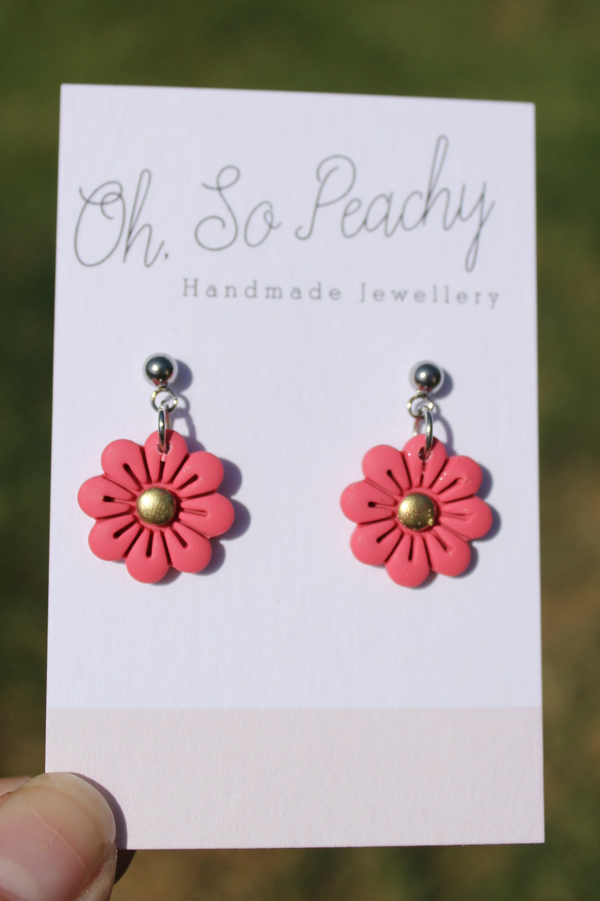 Polymer Clay Flower Ball Stud Earrings silver hardware blush