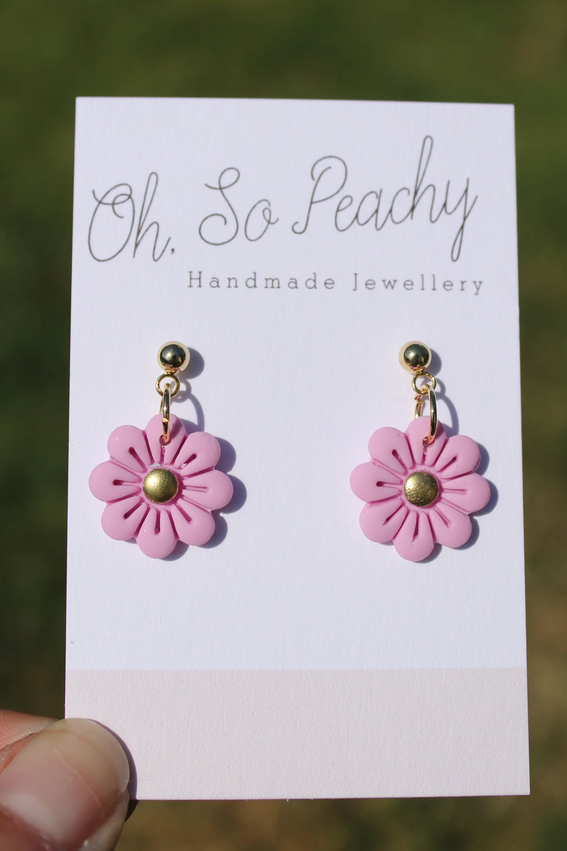 Polymer Clay Flower Ball Stud Earrings gold hardware pink