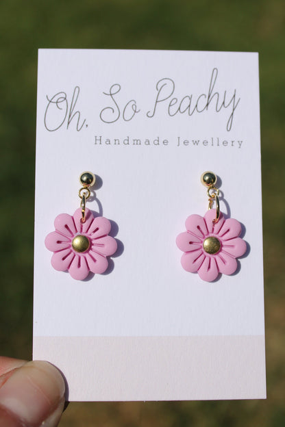 Polymer Clay Flower Ball Stud Earrings gold hardware pink