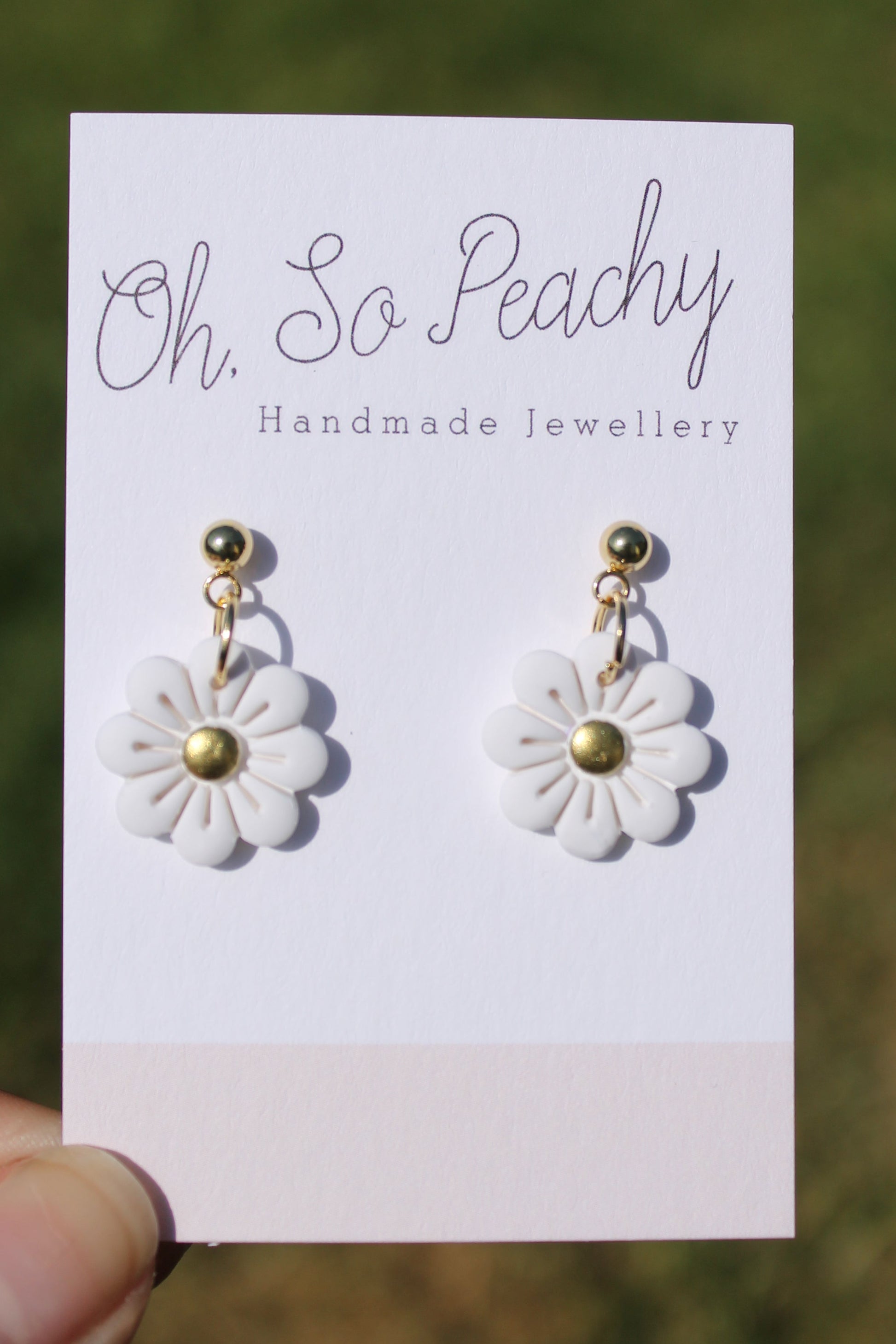 Polymer Clay Flower Ball Stud Earrings gold hardware white 