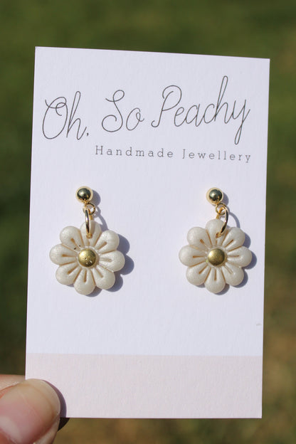 Polymer Clay Flower Ball Stud Earrings gold hardware pearl
