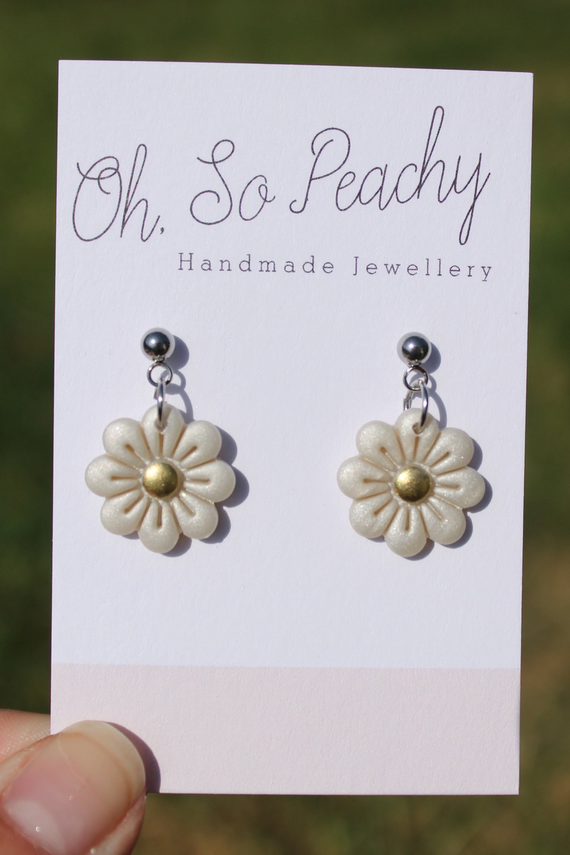 Polymer Clay Flower Ball Stud Earrings silver hardware pearl 