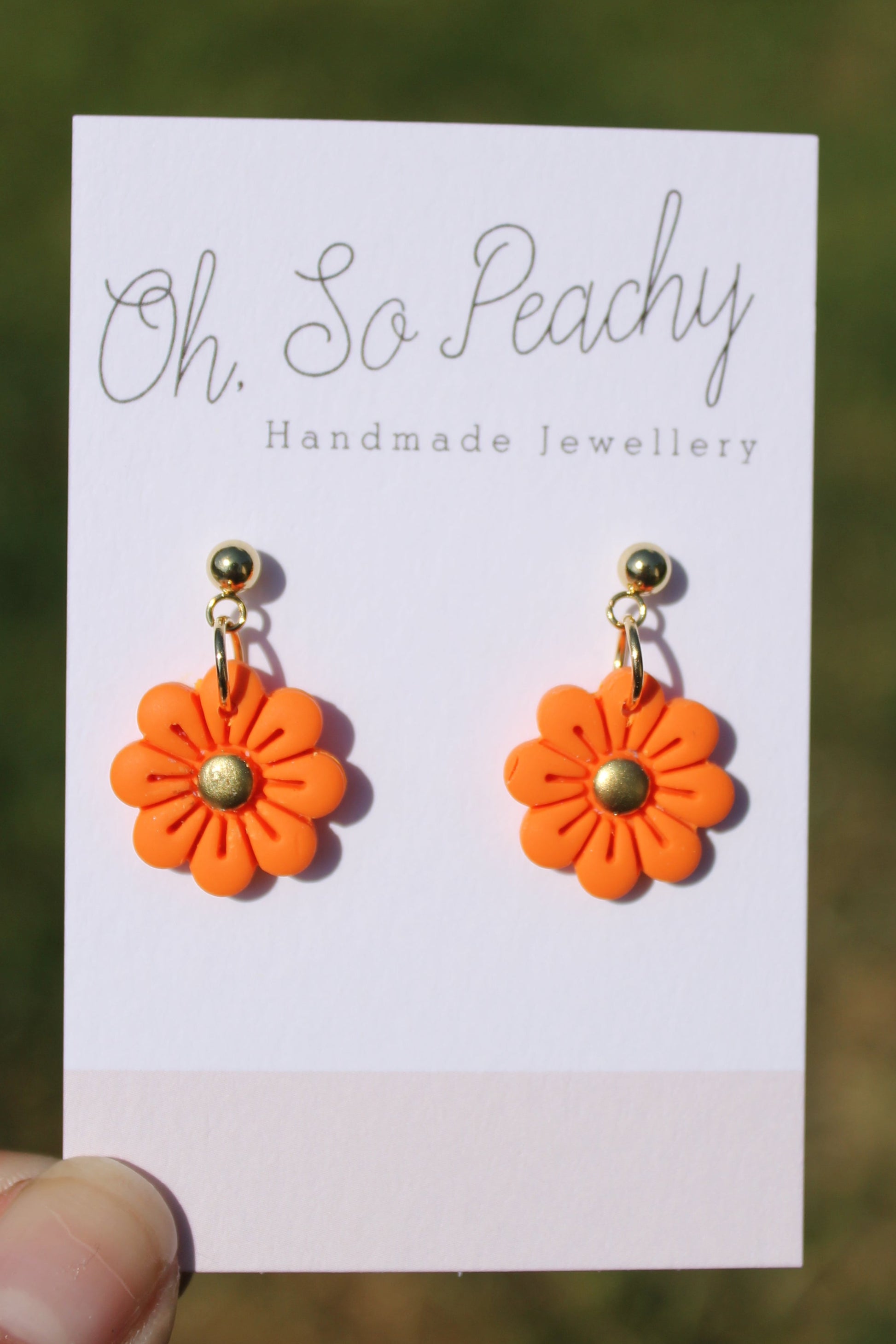 Polymer Clay Flower Ball Stud Earrings gold hardware orange