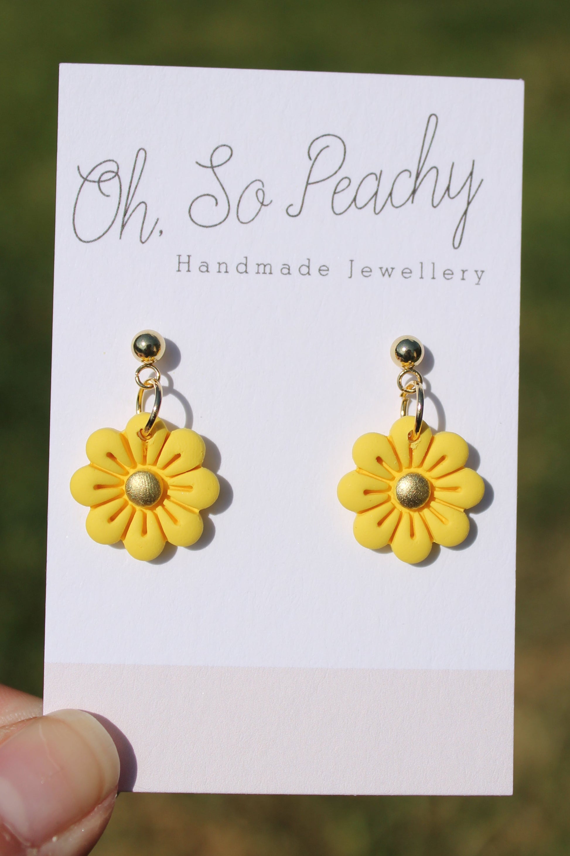 Polymer Clay Flower Ball Stud Earrings gold hardware yellow