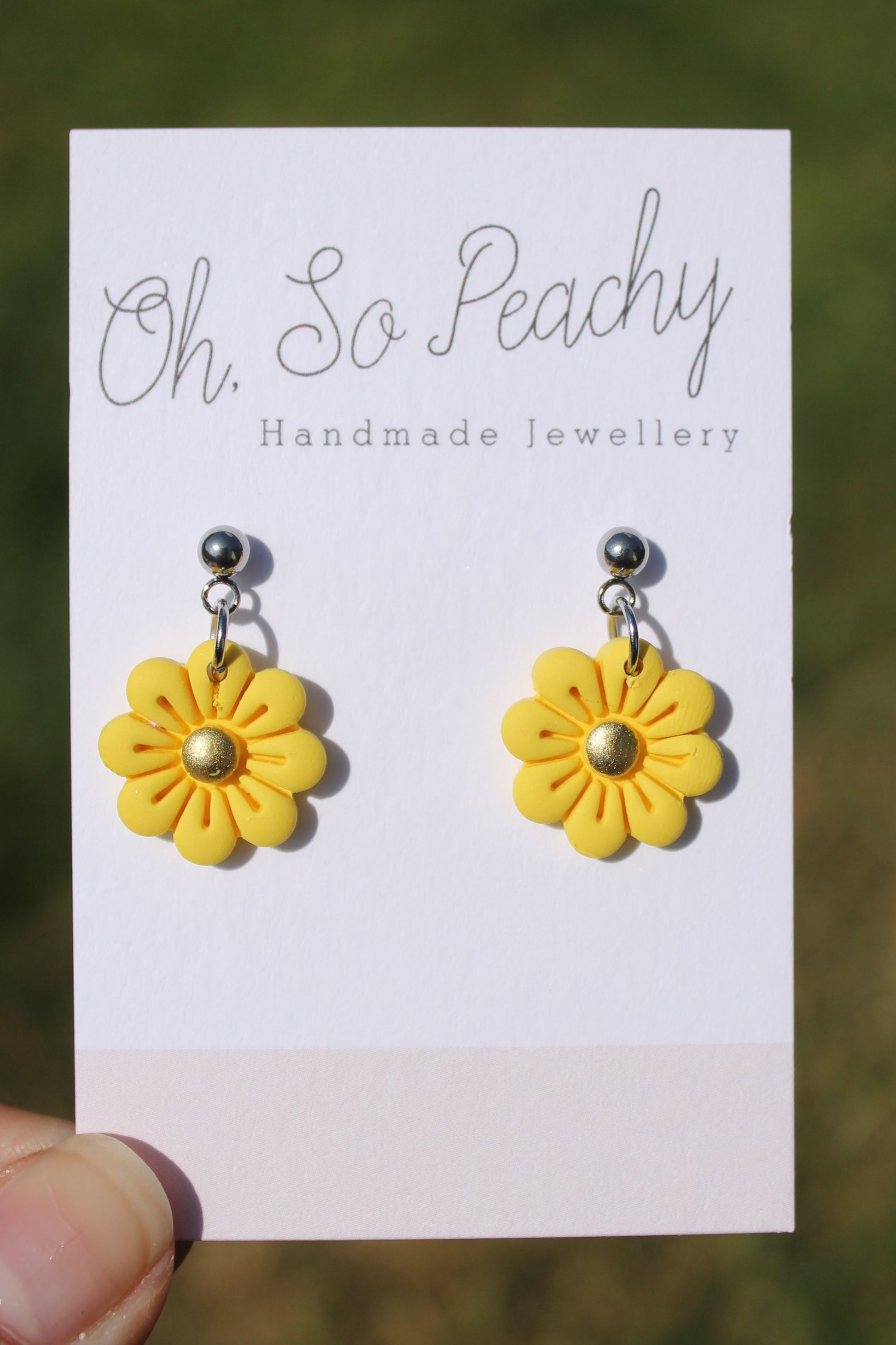 Polymer Clay Flower Ball Stud Earrings silver hardware yellow