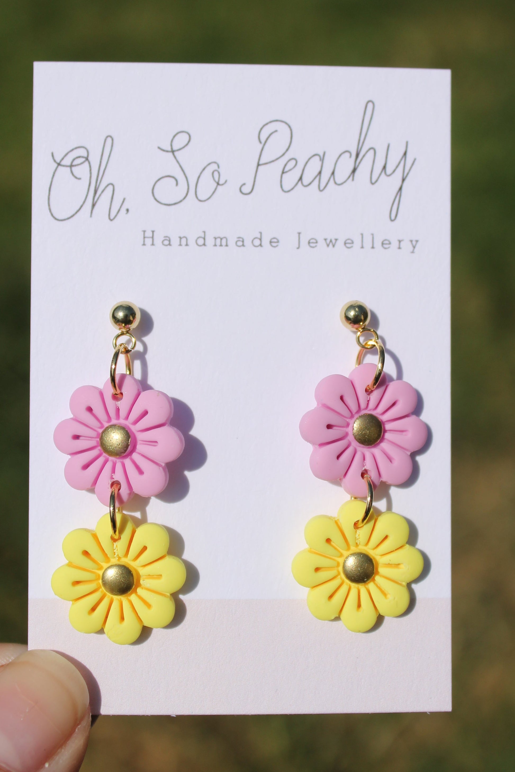 Polymer Clay Double Flower Ball Stud Earrings Pearl Gold Hardware Pink And Yellow Gold Hardware