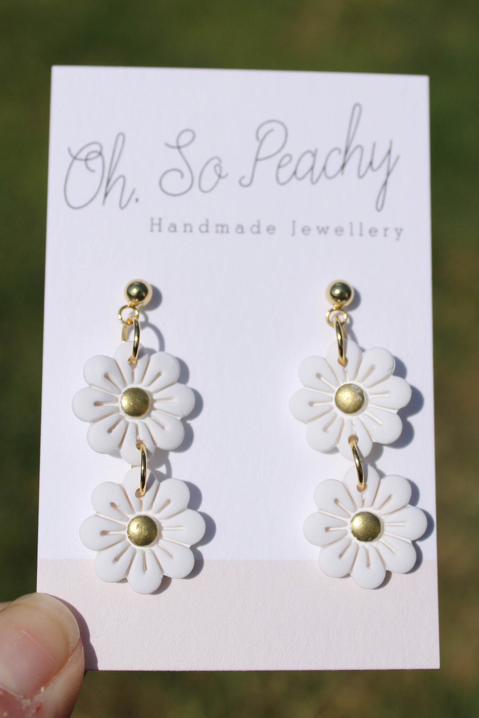Polymer Clay Double Flower Ball Stud Earrings Pearl Gold Hardware White Gold Hardware