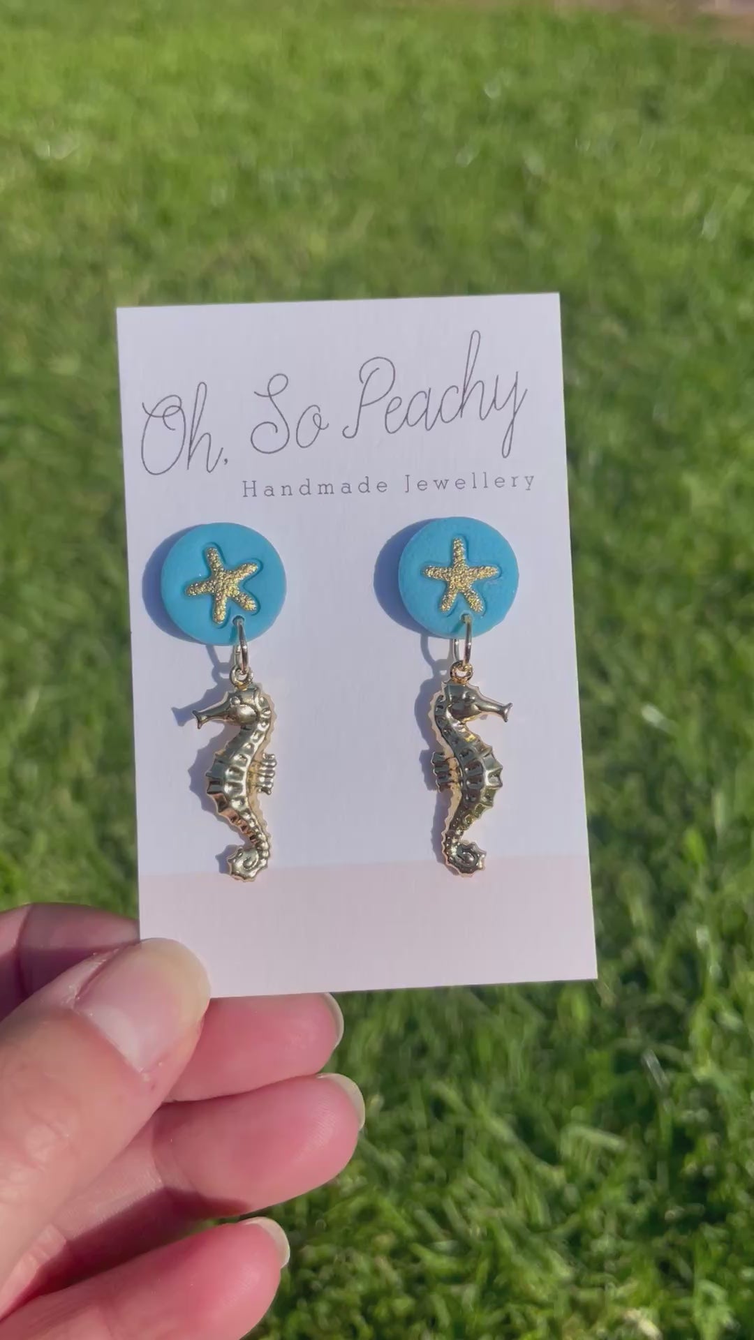 Polymer clay starfish stud earring with seahorse charm video