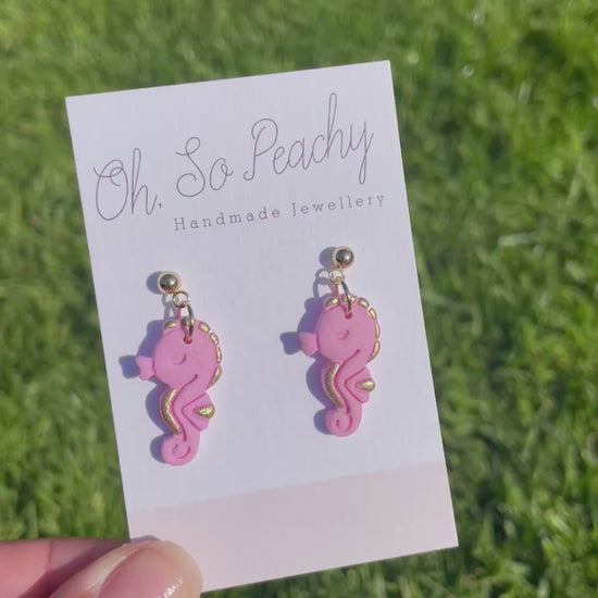 Polymer clay seahorse ball stud earring video