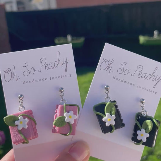 Polymer clay floral books pink and black ball stud earrings video 
