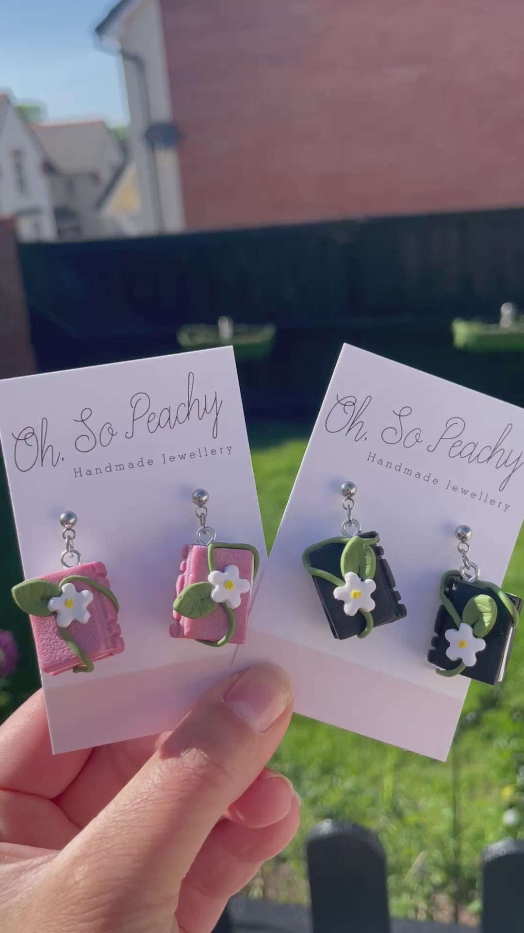 Polymer clay floral books pink and black ball stud earrings video 