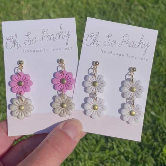 Polymer clay double flower ball stud earrings video